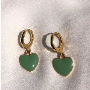 Anthropologie Gold and Green Heart Earrings